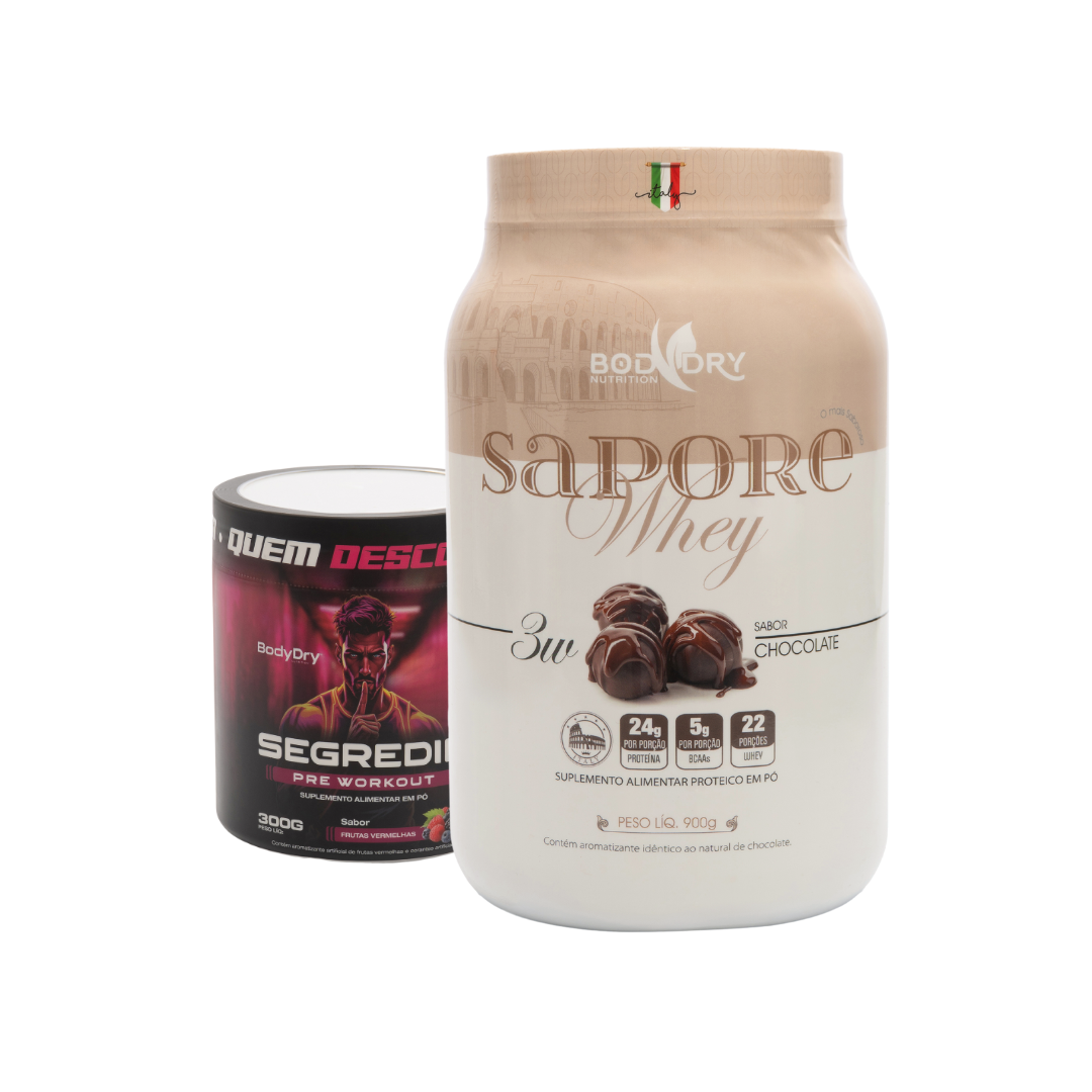 WHEY PROTEIN 3W - SAPORE CHOCOLATE + PRÉ TREINO SEGREDIN