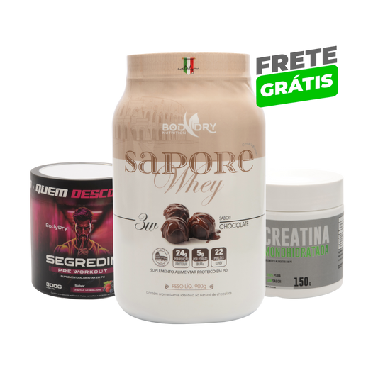 WHEY PROTEIN 3W - SAPORE CHOCOLATE + PRÉ TREINO SEGREDIN + CREATINA