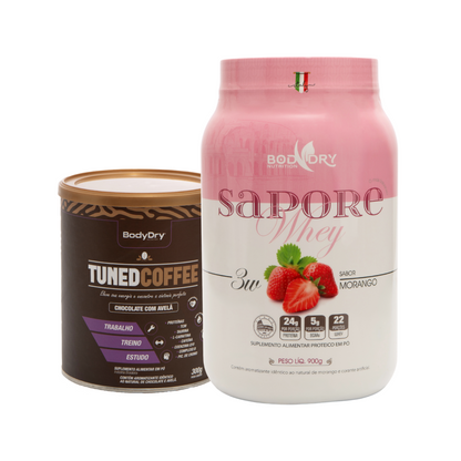 WHEY PROTEIN 3W - SAPORE MORANGO e TUNED COFFEE CHOCOLATE COM AVELÃ