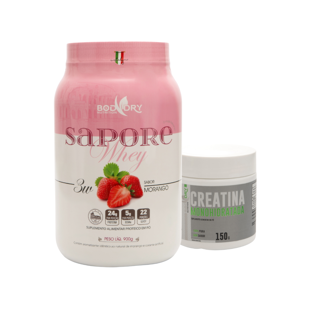 WHEY PROTEIN 3W - SAPORE MORANGO e CREATINA 100% PURA