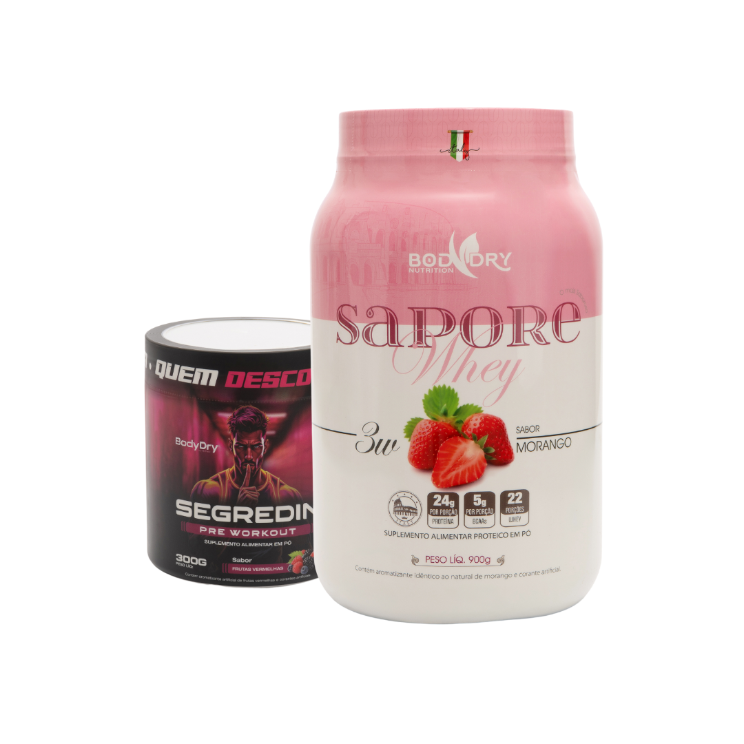 WHEY PROTEIN 3W - SAPORE MORANGO + PRÉ TREINO SEGREDIN